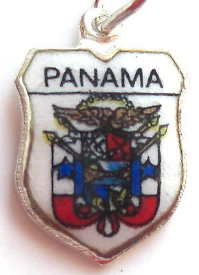 Panama - Coat of Arms - Vintage 800 Silver Enamel Travel Shield Charm - Click Image to Close