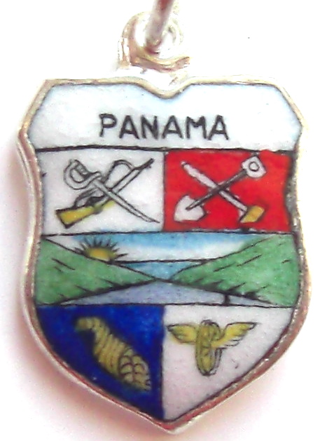 Panama - Crest - Vintage Silver Enamel Travel Shield Charm