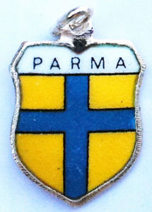 Parma Italy - Flag - Vintage Silver Enamel Travel Shield Charm