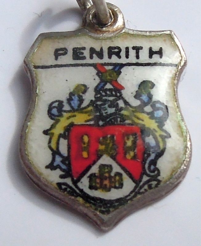 Penrith ENGLAND UK - Coat of Arms - Vintage Silver Enamel Travel Shield Charm