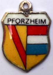 PFORZHEIM, Germany - Vintage Silver Enamel Travel Shield Charm