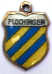 PLOCHINGEN, Germany - Vintage Silver Enamel Travel Shield Charm