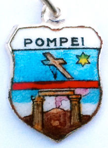 Pompei Italy - Cross - Vintage Silver Enamel Travel Shield Charm