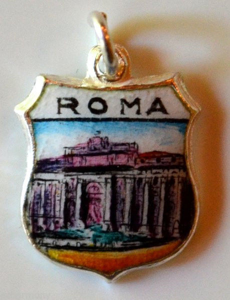 Rome Italy - Roma Trevi Fountain - Vintage Enamel Travel Shield Charm