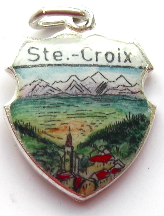 SAINT CROIX - Mountains - Vintage Silver Enamel Travel Shield Charm