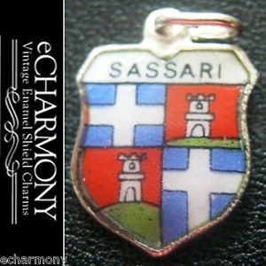 Sassari Italy - Coat of Arms - Vintage Silver Enamel Travel Shield Charm