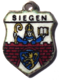 SIEGEN, Germany - Vintage Silver Enamel Travel Shield Charm