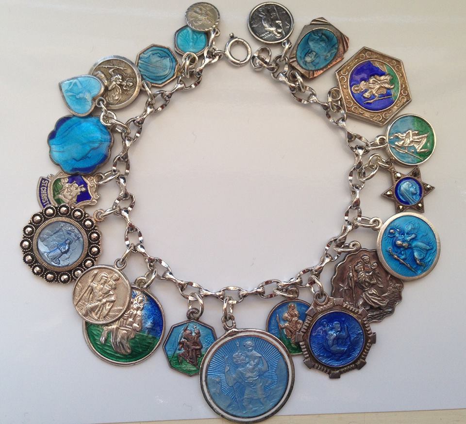 Vintage Charm Bracelet Collection - Blue St. Christopher Medals Silver & Enamel Charm Bracelet SOLD