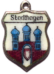 STADTHAGEN, Germany - Vintage Silver Enamel Travel Shield Charm