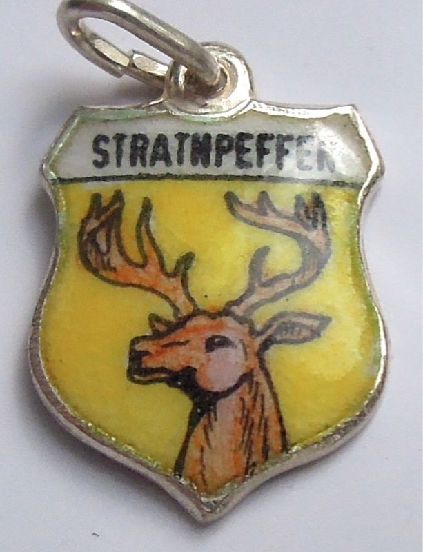 Strathpeffer SCOTLAND - Deer - Vintage Silver Enamel Travel Shield Charm