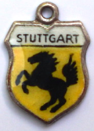 STUTTGART, Germany - Vintage Silver Enamel Travel Shield Charm