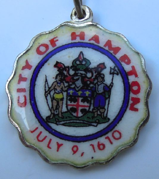 Vintage Enamel Travel Charm - Scalloped Round Edge - Virginia - City of Hampton
