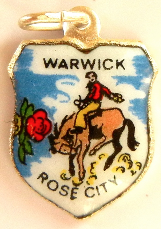 Warwick Rose City AUSTRALIA - Horse - Vintage Silver Pl. Enamel Travel Shield Charm