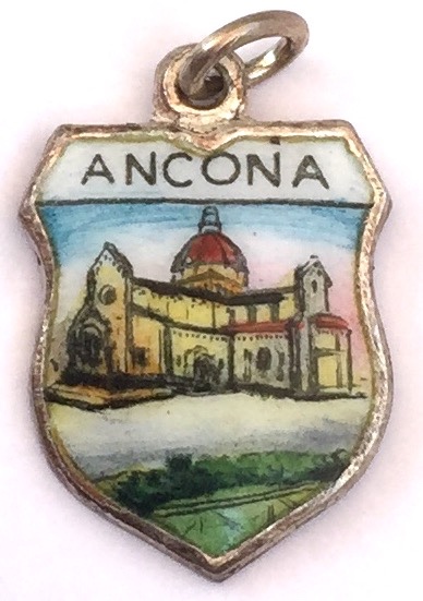 Ancona Italy - Cathedral - Vintage Silver Enamel Travel Shield Charm - Click Image to Close