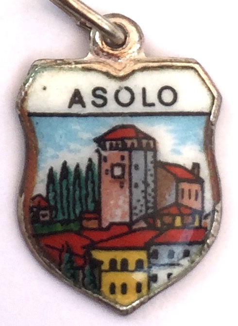 Asolo Italy - Castle - Vintage Silver Enamel Travel Shield Charm