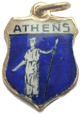 Greece - Athens Athena Souvenir Silver Enamel Shield Charm