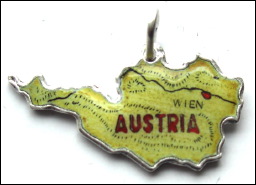 Austria - Vintage Enamel Map Travel Charm - Yellow - Click Image to Close