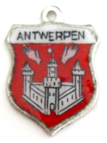 Belgium - Antwerpen (Antwerp) Vintage Enamel Travel Shield Charm - Click Image to Close