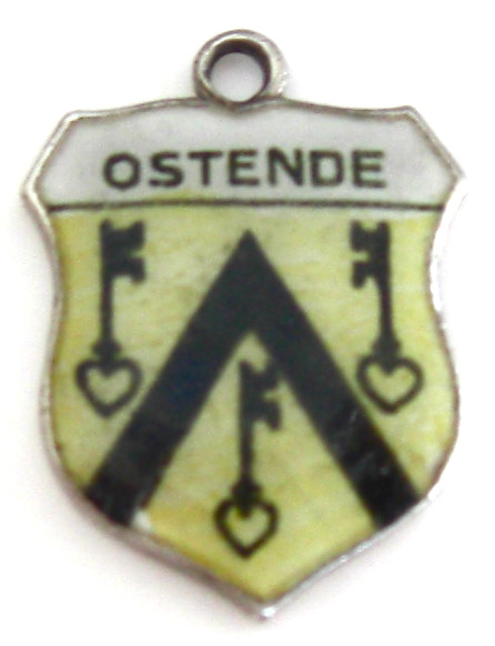 Belgium - Ostende Vintage Enamel Travel Shield Charm - Click Image to Close