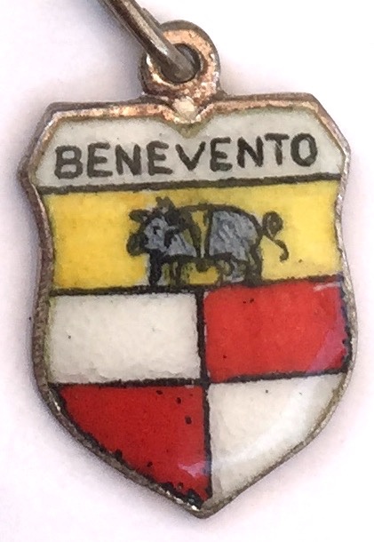 Benevento Italy - Coat of Arms - Vintage Silver Enamel Travel Shield Charm