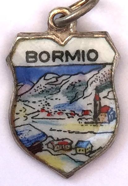 Bormio Italy - Snow Scene Vintage Silver Enamel Travel Shield Charm