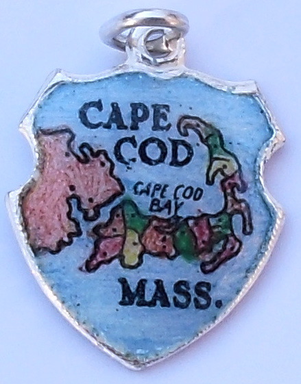 Massachusetts - Cape Cod Map - Vintage Silver Enamel Travel Shield Charm