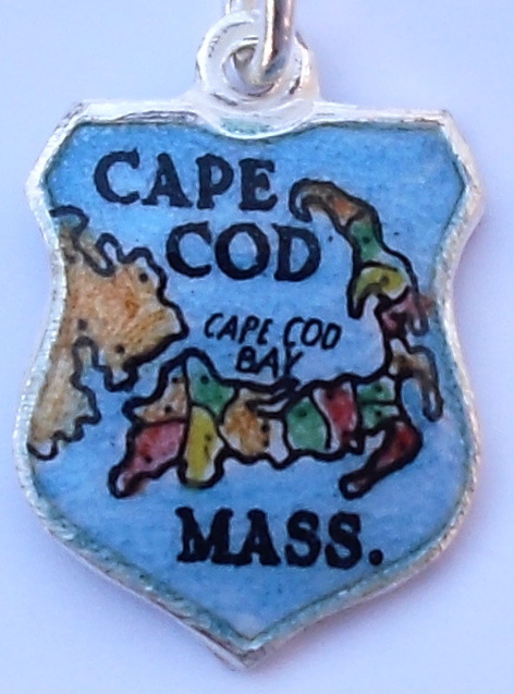 Massachusetts - Cape Cod Map 2 - Vintage Silver Enamel Travel Shield Charm