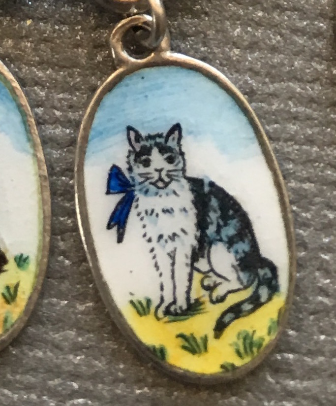 Vintage Enamel handpainted cat charm - for Karen C