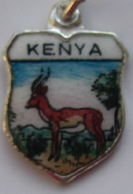 Kenya AFRICA - Gazelle - Vintage Silver Enamel Travel Shield Charm