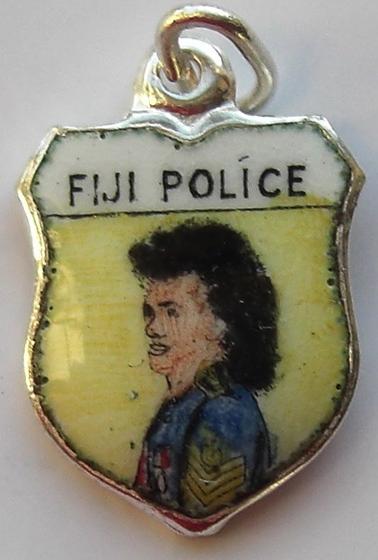 FIJI Islands - Police 2 Vintage Enamel Travel Shield Charm