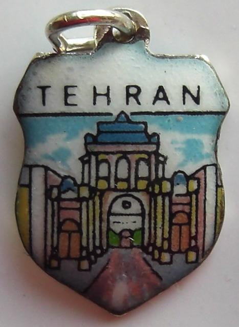 TEHRAN Iran 15 - Vintage Enamel Travel Shield Charm - Click Image to Close