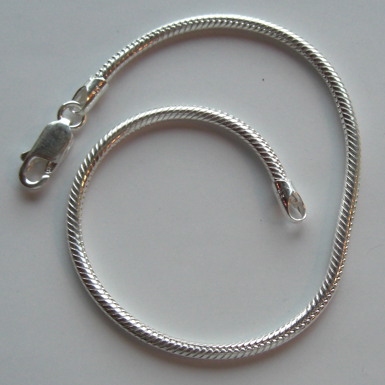 Sterling Silver Bracelet for Slider Beads - Snake Chain B13 - 7.5"