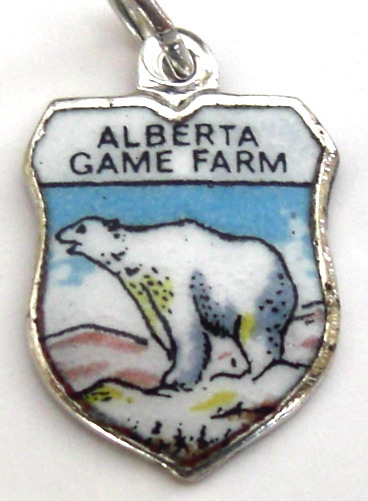 Alberta Game Farm Canada - POLAR BEAR - Vintage Enamel Travel Shield Charm