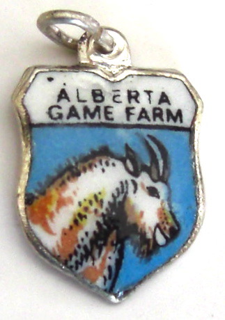 Alberta Game Farm Canada - Mountain Goat - Vintage Enamel Travel Shield Charm - Click Image to Close