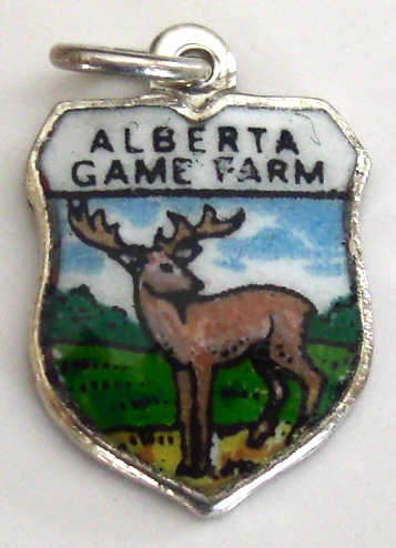 Alberta Game Farm Canada - DEER - Vintage Enamel Travel Shield Charm