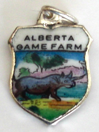 Alberta Game Farm Canada - RHINOCEROUS - Vintage Enamel Travel Shield Charm