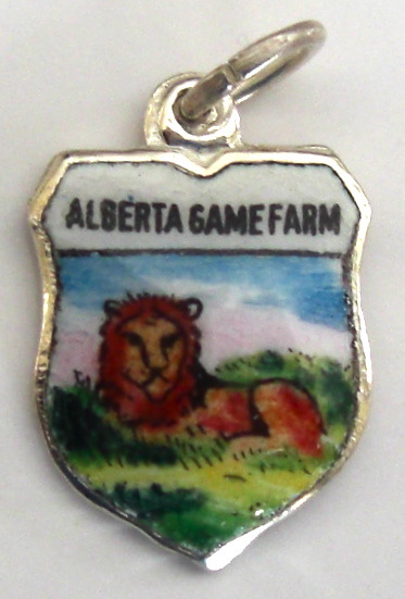 Alberta Game Farm Canada - LION - Vintage Enamel Travel Shield Charm - Click Image to Close