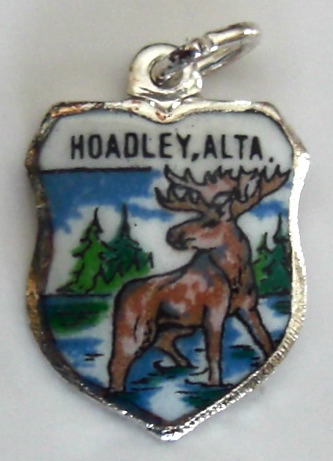 Hoadley Alberta Canada - MOOSE or DEER - Vintage Enamel Travel Shield Charm