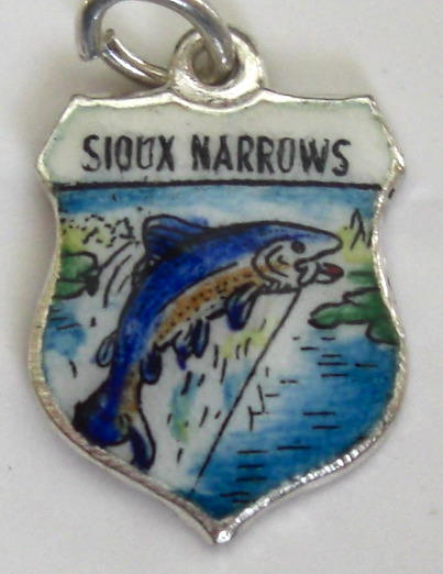 Sioux Narrows Canada - FISH - Vintage Enamel Travel Shield Charm