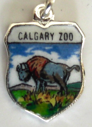 Calgary Zoo Canada - BUFFALO 2 - Vintage Enamel Travel Shield Charm