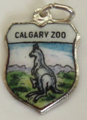 Calgary Zoo Canada - KANGAROO & JOEY - Vintage Enamel Travel Shield Charm - Click Image to Close