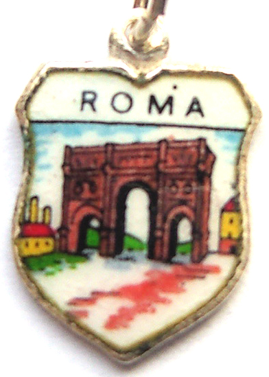 Rome Italy - Roma Arch of Constantine 2 Forum - Vintage Silver Enamel Travel Shield Charm