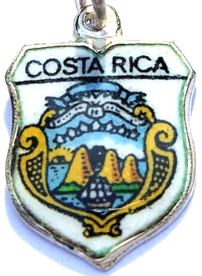 COSTA RICA - Coat of Arms - Vintage Silver Enamel Travel Shield Charm
