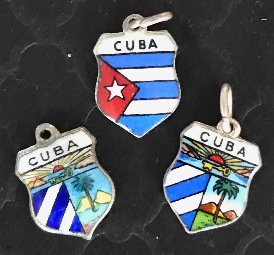 Cuba - Coat of Arms 1 - Vintage Silver Enamel Travel Shield Charm