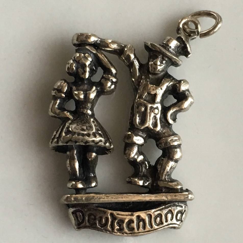 Deutschland Germany - Spinning Bavarian Folk Dancers Vintage 800 German Silver Bracelet Charm
