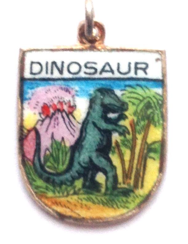 Vintage Enamel Travel Charm - Shield Shape - Dinosaur