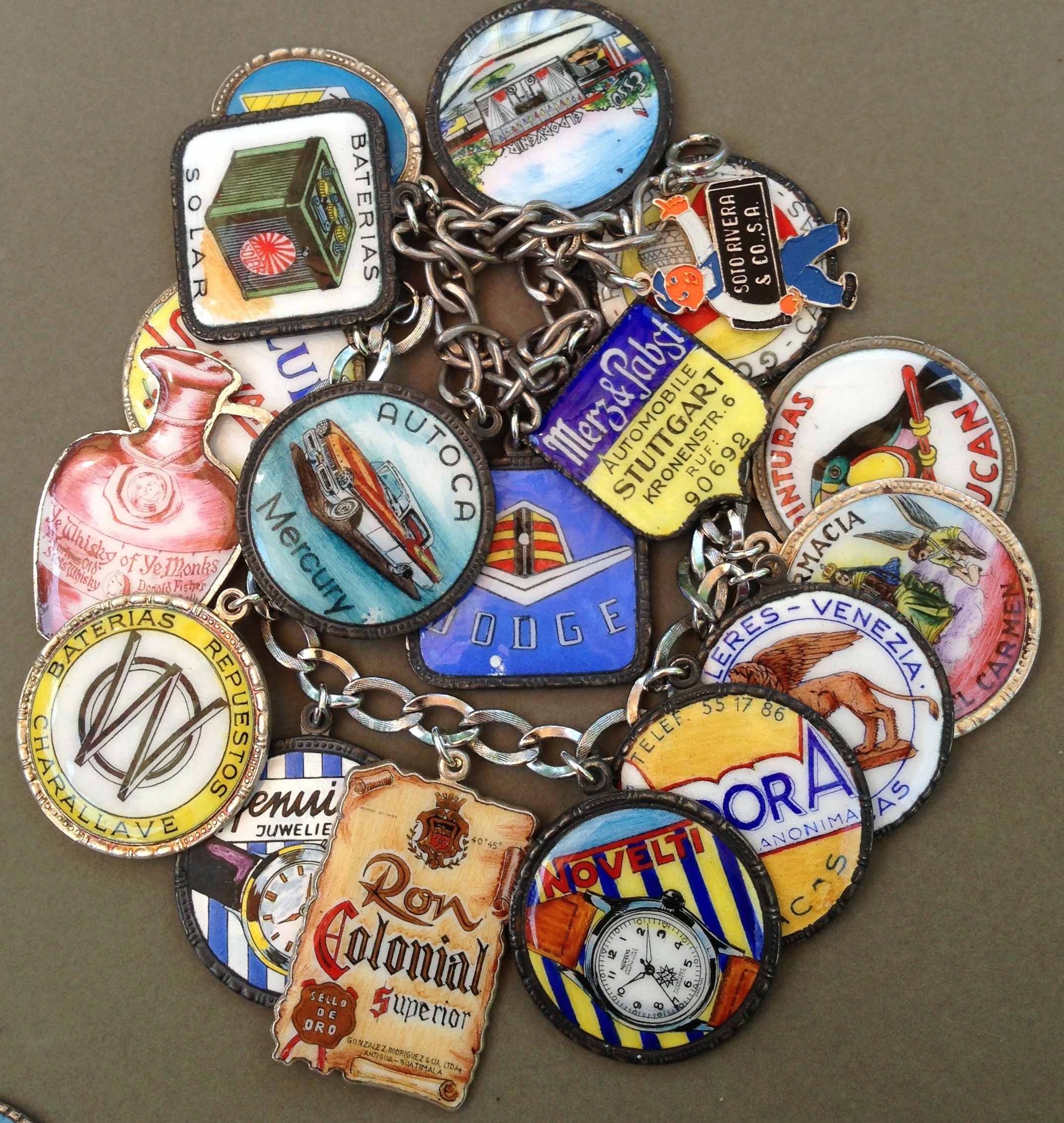 Vintage Charm Bracelet Collection - Enamel Advertising Charms - SOLD