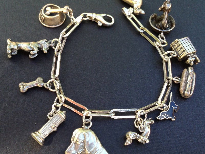 Vintage Charm Bracelet Collection - Dachshund Dog Silver & Enamel Charm Bracelet