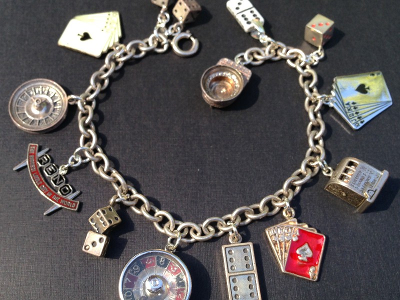 Vintage Charm Bracelet Collection - Reno & Vegas Gambling Silver & Enamel Charm Bracelet