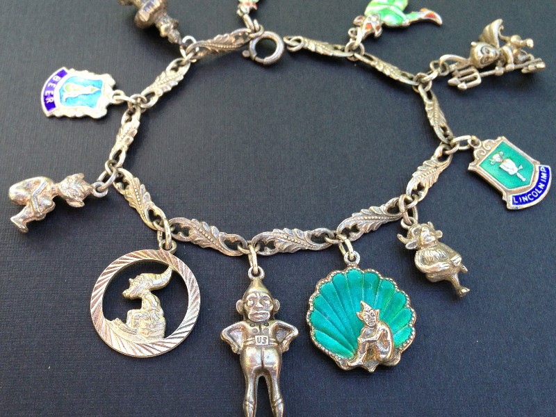 Vintage Charm Bracelet Collection - Gnomes, Pixies, Elves Silver & Enamel Charm Bracelet